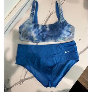 Nike Swim Scoop-neck Tie Dye Blue Swim Suit High Waist Size XL